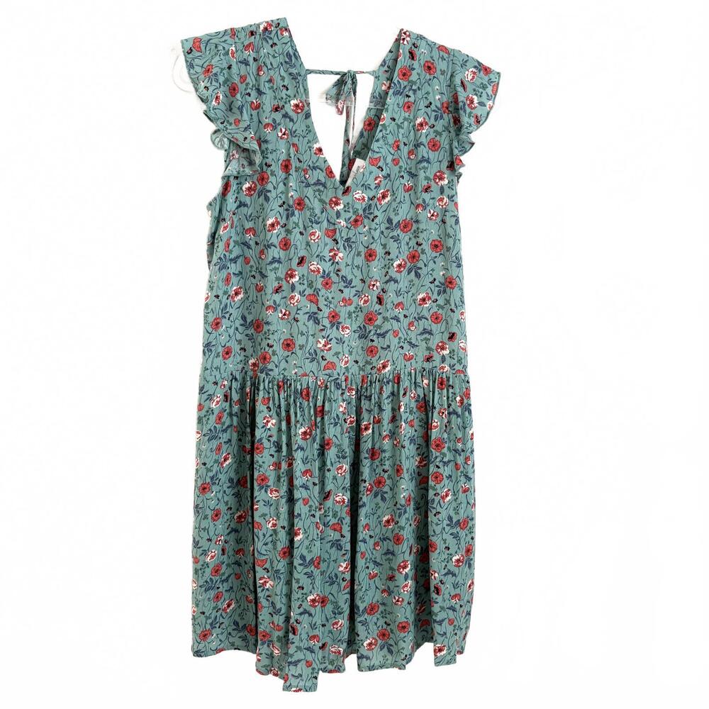 Grace & Lace | Short Sleeve Peasant Dress Turquoise Pink Red Floral Tie Size‎ S